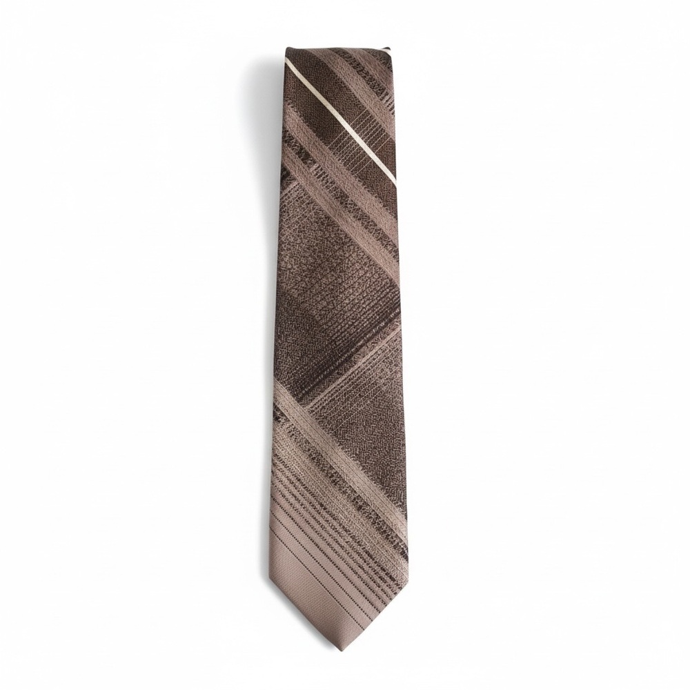 VTG 60s Pauline Trigere Mod Brown City Striped Business Suiting Neck Tie
